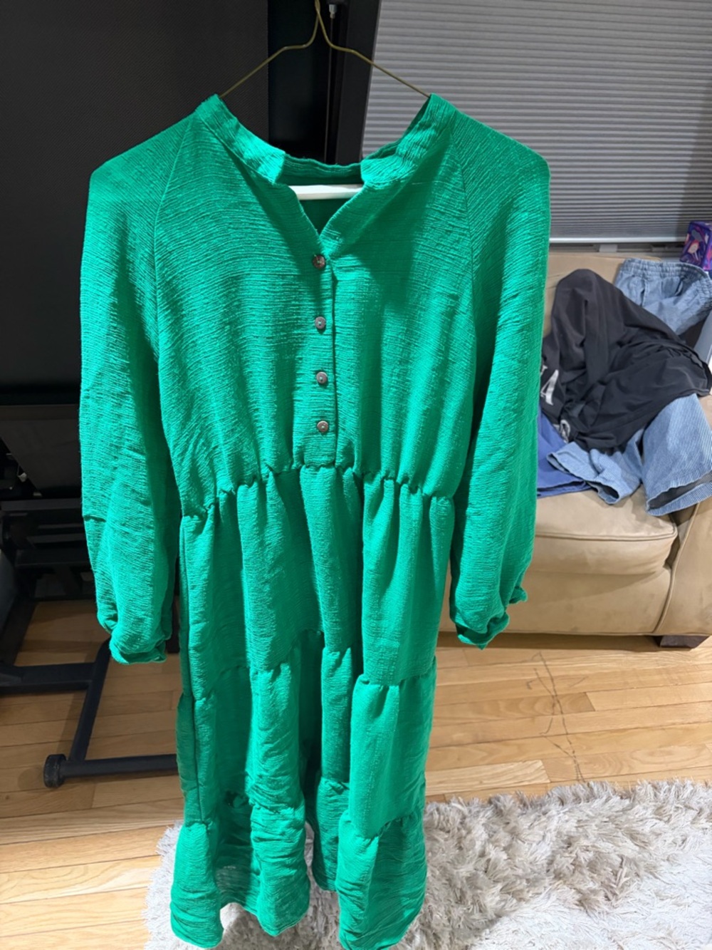 SHEIN Emerald Green Summer Tiered Button Midi Dress